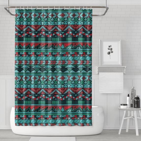Turquoise Boho Tribal Triangles and Arrows Pattern Shower Curtain 72"x72" ,Bathroom Decorative Shower Curtains Set with 12 Hooks,Modern Waterproof Washable Shower Curtain