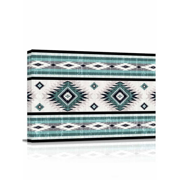 Turquoise Boho Wall Art for Living Room,Canvas Picture Wall Decor for Bathroom Bedroom,Southwestern Ethnic Aztec Retro Geometric Painting Artwork for Office Kitchen Hallway Dining Room Decor 12"x16"