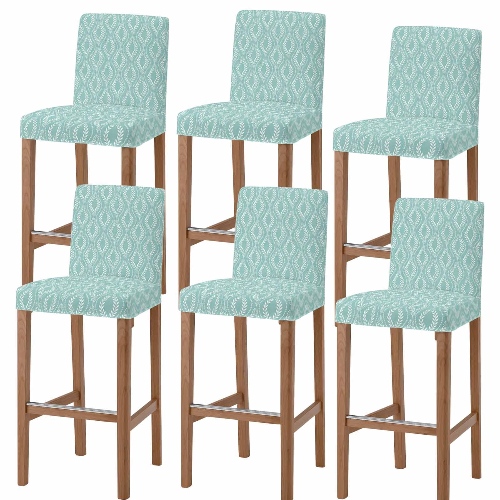 Turquoise Botanical Bar Stool Covers - Stretch Dining Chair Covers Set ...