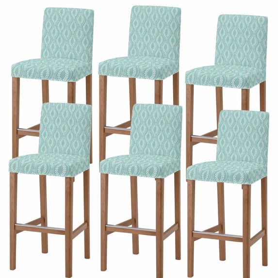 Turquoise Botanical Bar Stool Covers - Stretch Dining Chair Covers Set ...