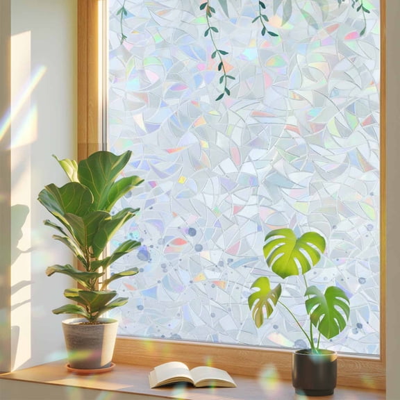 Turquoise Botanical Privacy Window Film, Decorative Stained Glass Window Film, Spring Weeping Eucalyptus Leaves Resuable Rainbow Static Cling for Home Bathroom Living Room Glass Door 17.7"x39.3"
