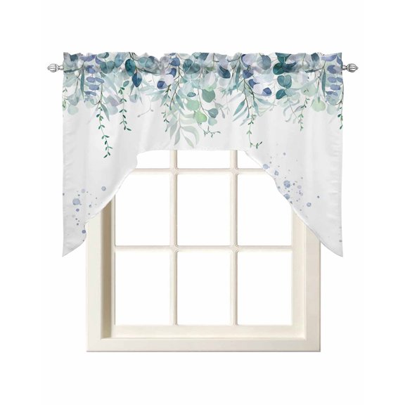 Turquoise Botanical Swag Curtains for Kitchen Spring Weeping Eucalyptus Leaves Valances for Windows Rod Pocket Small Window Treatment Short Topper for Cafe Bedroom Bathroom Decor 56x36 Inch