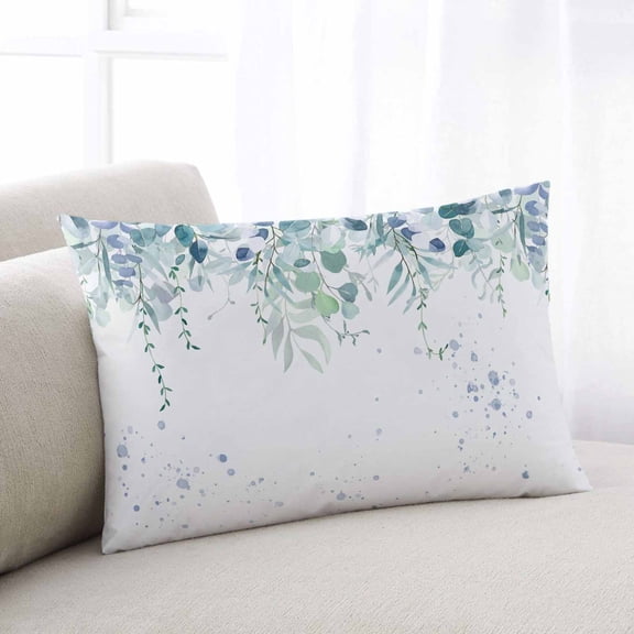 Turquoise Botanical Throw Pillow Covers, Spring Weeping Eucalyptus Leaves Soft Breathable Pillow Cases with Invisible Zipper for Sleeping, Standard Pillowcases for Couch Bed Sofa Chair 20x26 Inches