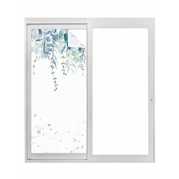 Turquoise Botanical Window Privacy Film, Spring Weeping Eucalyptus Leaves Static Cling UV Sun Blocking Tint Film Heat Control Windows Films for Bedroom Bathroom, Window Stickers 17.7"x39.3"