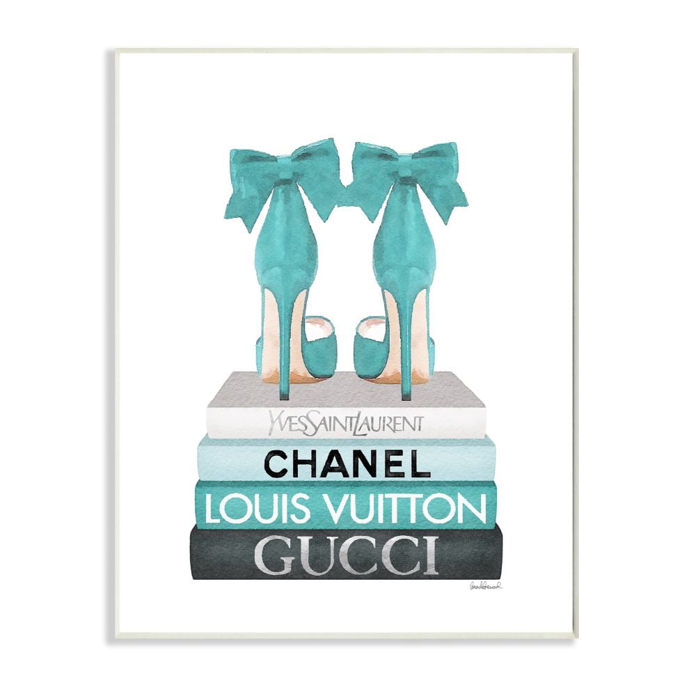 Stupell Industries Turquoise Bow Heels on Books Women's Fashion Wall Art, 13 x 19, White