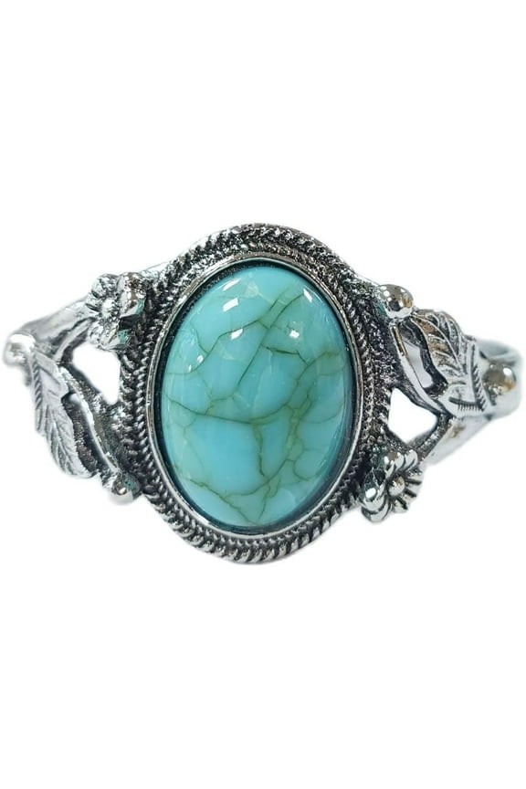 Turquoise Bracelet for Women Natural Stone Turquoise Engraved Cuff Bracelet Western National Style Stone Stretch Round Bead Bracelets Bangle for Women Men Boho Jewelry