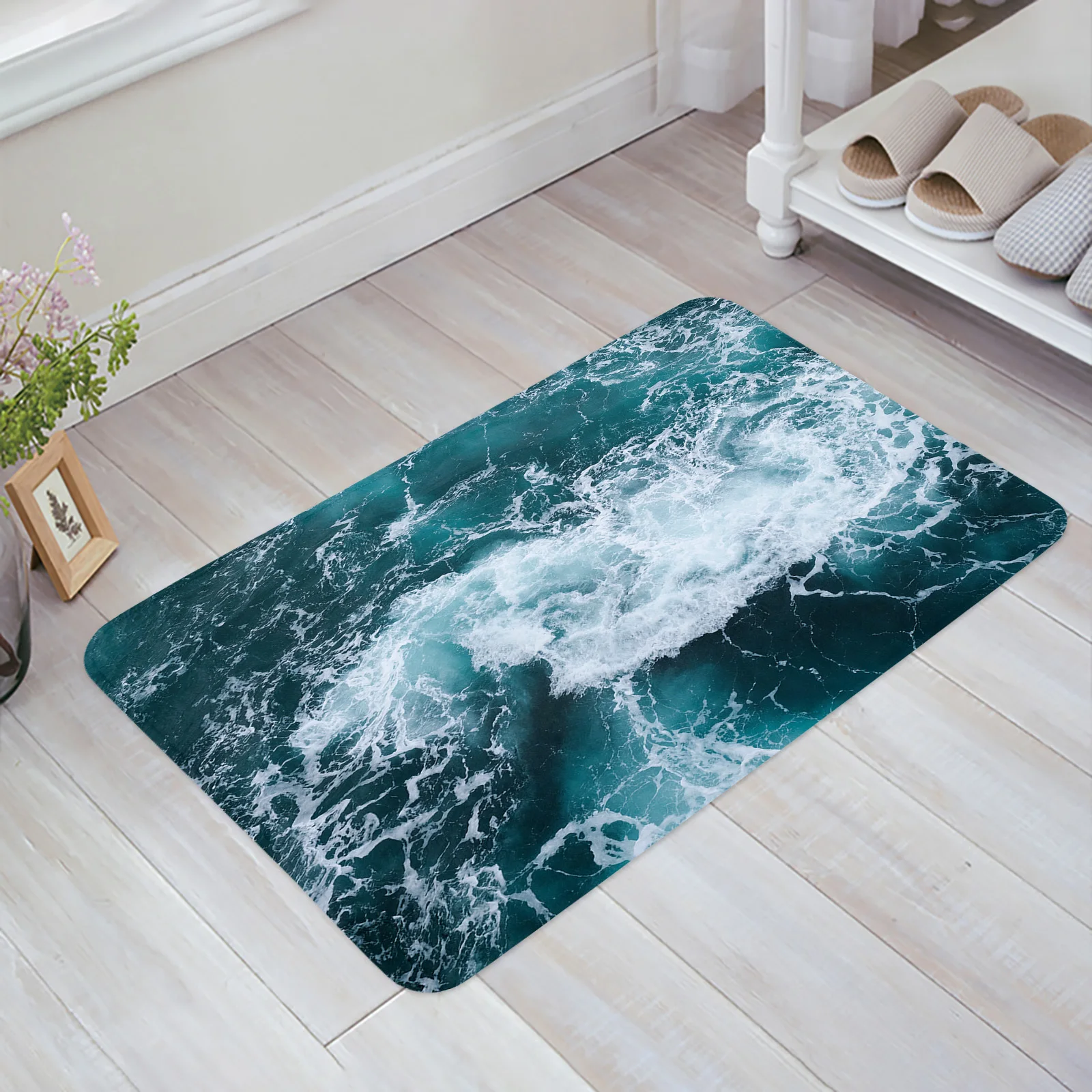 Turquoise Bright Plant Floor Mat Entrance Door Mat Living Room Kitchen