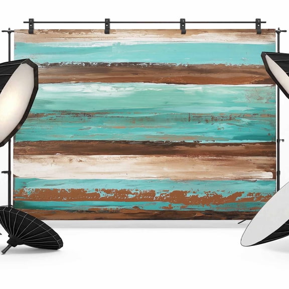 Turquoise Brown Backdrop for Photography,Fabric Photo Background Backdrop,Watercolor Modern Abstract Striped Photo Booth Background for Portrait Photoshoot Video Wedding Decoration Banner 7x5ft