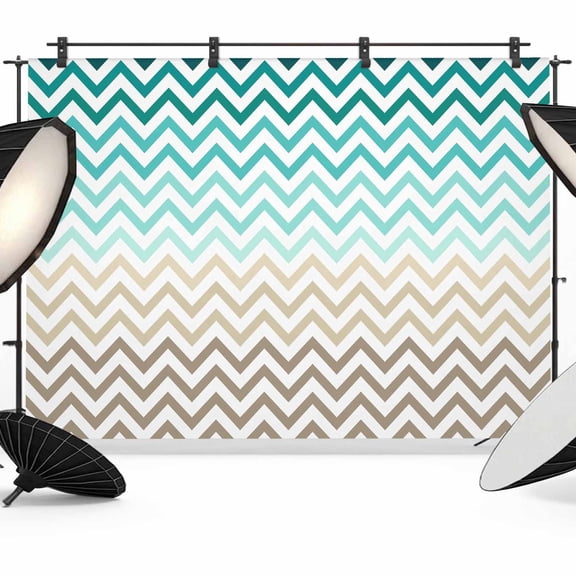 Turquoise Brown Backdrop for Photoshoot,Photography Photo Studio Background Wall Backdrop,Gradient Geometric Stripes Chevron Wave Back Drop Banner Panel for Portraits Wedding Live Streaming 7x5Ft