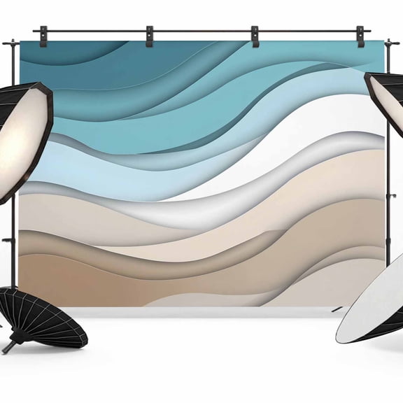 Turquoise Brown Backdrop for Photoshoot,Photography Photo Studio Background Wall Backdrop,Teal White Geometric Gradient Stripes Back Drop Banner Panel for Portraits Wedding Live Streaming 12x8Ft
