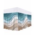 thumbnail image 1 of Turquoise Brown Bed Skirt Cal King Size, Teal White Geometric Gradient Stripes Wrap Around Bed Skirting with Adjustable Elastic Strap, Dust Ruffled Pleated Bedskirts 18 Inch Drop for Bedroom Beds, 1 of 9