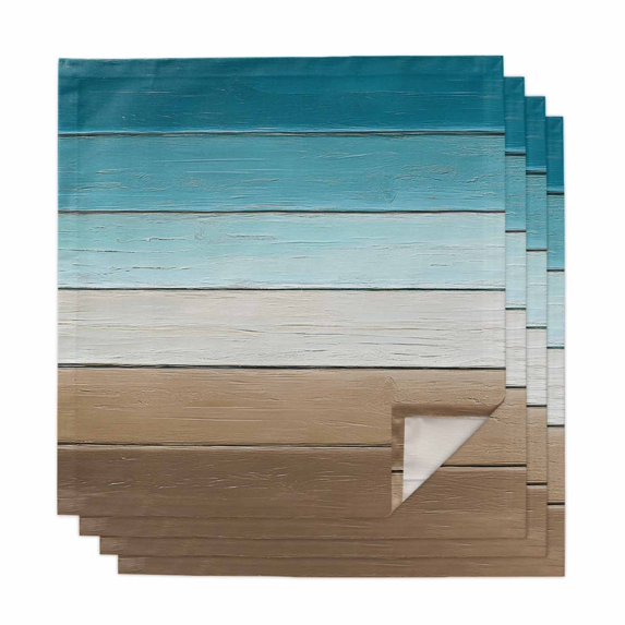 Turquoise Brown Cloth Napkins, Farmhouse Retro Wooden Grain Striped Washable and Reusable Dinner Napkins Set of 4, Table Napkin for Kitchen Party Birthday Wedding Hotel Housewarming 20"x20"