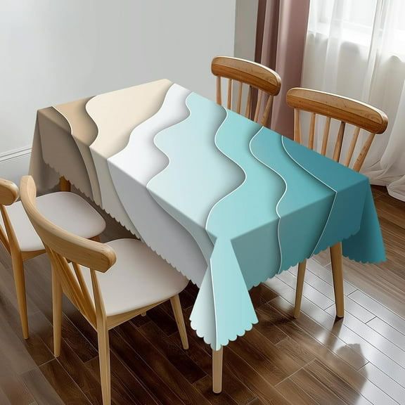 Turquoise Brown Cream Gradient Rectangle Tablecloth Abstract Beach Theme Ocean Table Cloth Dining Table Cover for Home Kitchen Restaurant Party Buffet Picnic 60 x 84 Inch