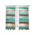 thumbnail image 1 of Turquoise Brown Curtains 63 Inch Length, Sheer Curtains for Bedroom Living Room Window Watercolor Modern Abstract Striped Rod Pocket Voile Drapes Kitchen Curtains Small Half Window 42"x63" 2 Panels, 1 of 7