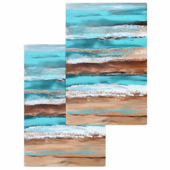 Turquoise Brown Hand Towels Set,Waffle Weave Kitchen Towels 2 Pieces,Abstract Wood Grain Gradient Stripes Microfiber Hair Face Bath Tea Towel Absorbent Quick Drying Cleaning Dish Cloths,15.7"x23.6"