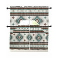 thumbnail image 1 of Turquoise Brown Kitchen Curtains Sets 24 Inch Length with Valance, Southwestern Stripe Western Rustic Aztec Swag Valances and Tiers Curtain Set Drapes Swag Curtains for Living Room, Bathroom, Bedroom, 1 of 6