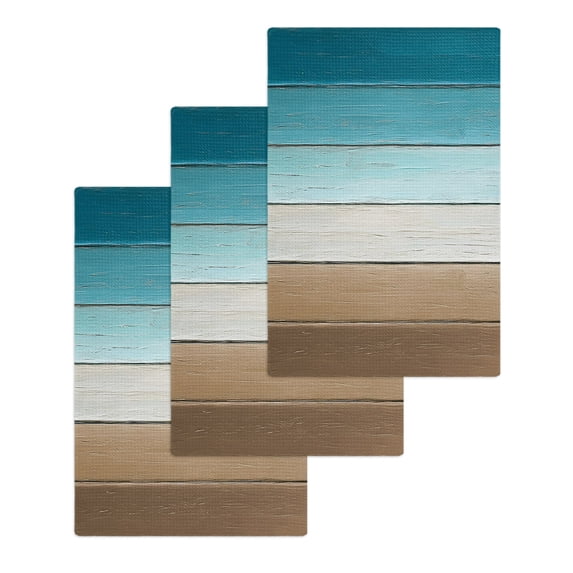 Turquoise Brown Kitchen Dish Towels for Drying Dishes Set of 3, Farmhouse Retro Wooden Grain Striped Waffle Weave Microfiber Hand Tea Bathroom Towels Quick Dry & Absorbent Towel 15.7x23.6