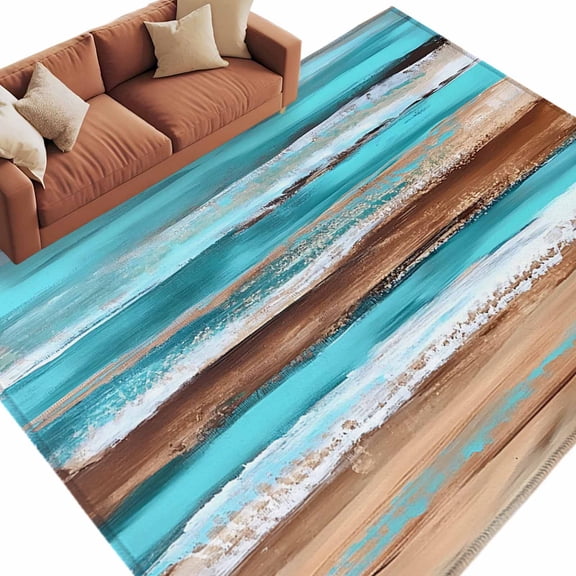 Turquoise Brown Large Area Rugs for Bedroom Living Room, Soft Non Slip Carpet Bedside Rug, Abstract Wood Grain Gradient Stripes Rectangular Floor Cover Kitchen Accent Rug 6'x9' for Dining Room/Office