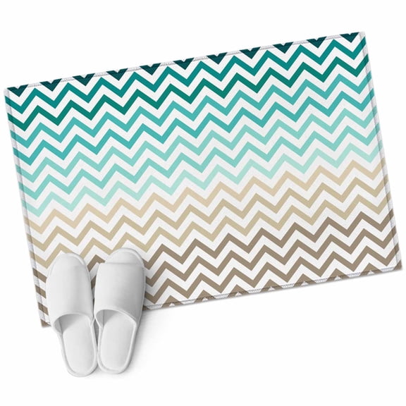Turquoise Brown Large Area Rugs for Bedroom Living Room, Soft Non Slip Carpet Bedside Rug, Gradient Geometric Stripes Chevron Wave Rectangular Floor Cover Kitchen Accent Rug 2'x3' for Office