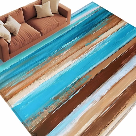 Turquoise Brown Large Area Rugs for Bedroom Living Room, Soft Non Slip Carpet Bedside Rug, Gradient Rustic Ocean Wood Grain Rectangular Floor Cover Kitchen Accent Rug 5'x8' for Dining Room/Office