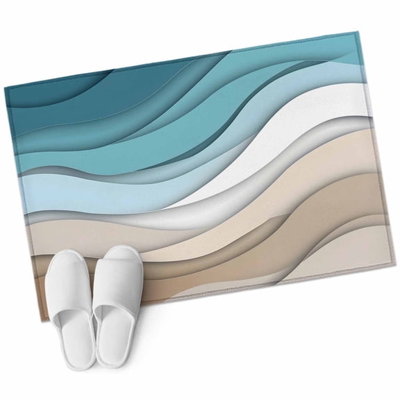 Turquoise Brown Large Area Rugs for Bedroom Living Room, Soft Non Slip Carpet Bedside Rug, Teal White Geometric Gradient Stripes Rectangular Floor Cover Kitchen Accent Rug 2'x3' for Office