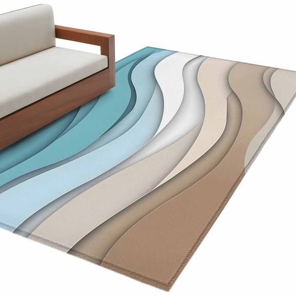 Turquoise Brown Large Area Rugs for Bedroom Living Room, Soft Non Slip Carpet Bedside Rug, Teal White Geometric Gradient Stripes Rectangular Floor Cover Kitchen Accent Rug 2.7'x5' for Office