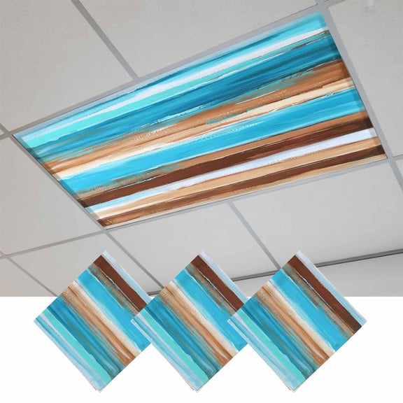 Turquoise Brown Magnetic Fluorescent Light Covers for Ceiling Lights 2x4 Feet, Gradient Rustic Ocean Wood Grain Office Classroom Kitchen Drop Ceiling Light Covers Lighting Filters Shade Panel 3 Packs
