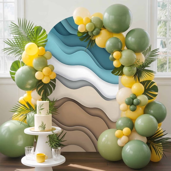 Turquoise Brown Ombre Arch Backdrop Cover, 6FT, Turquoise Gradient Abstract Wave Geometric Spandex Arch Covers Double-Sided Backdrop for Wedding Birthday Party Photo Background Decoration
