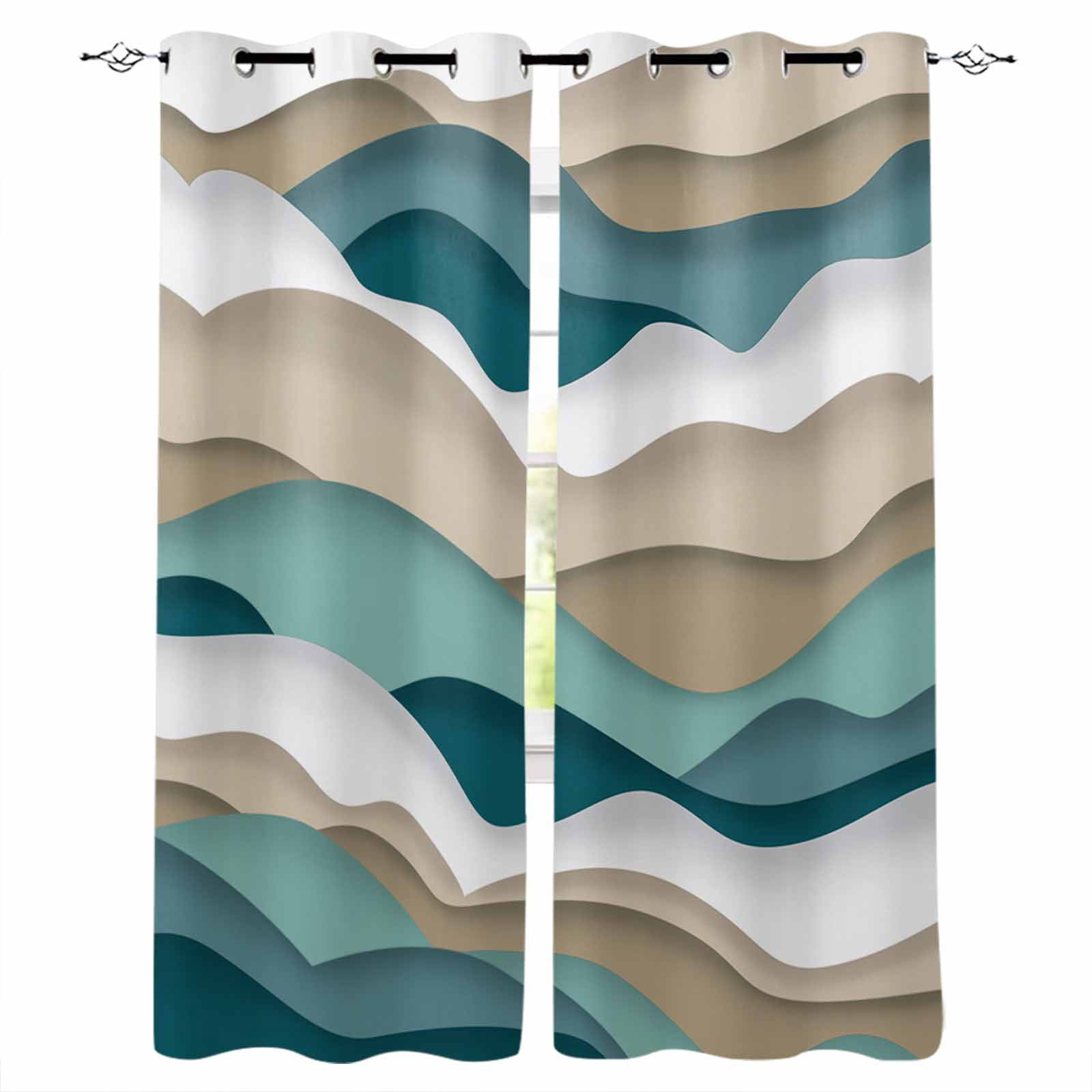 Turquoise Brown Ombre Blackout Curtains 84 Inches Long for Bedroom ...