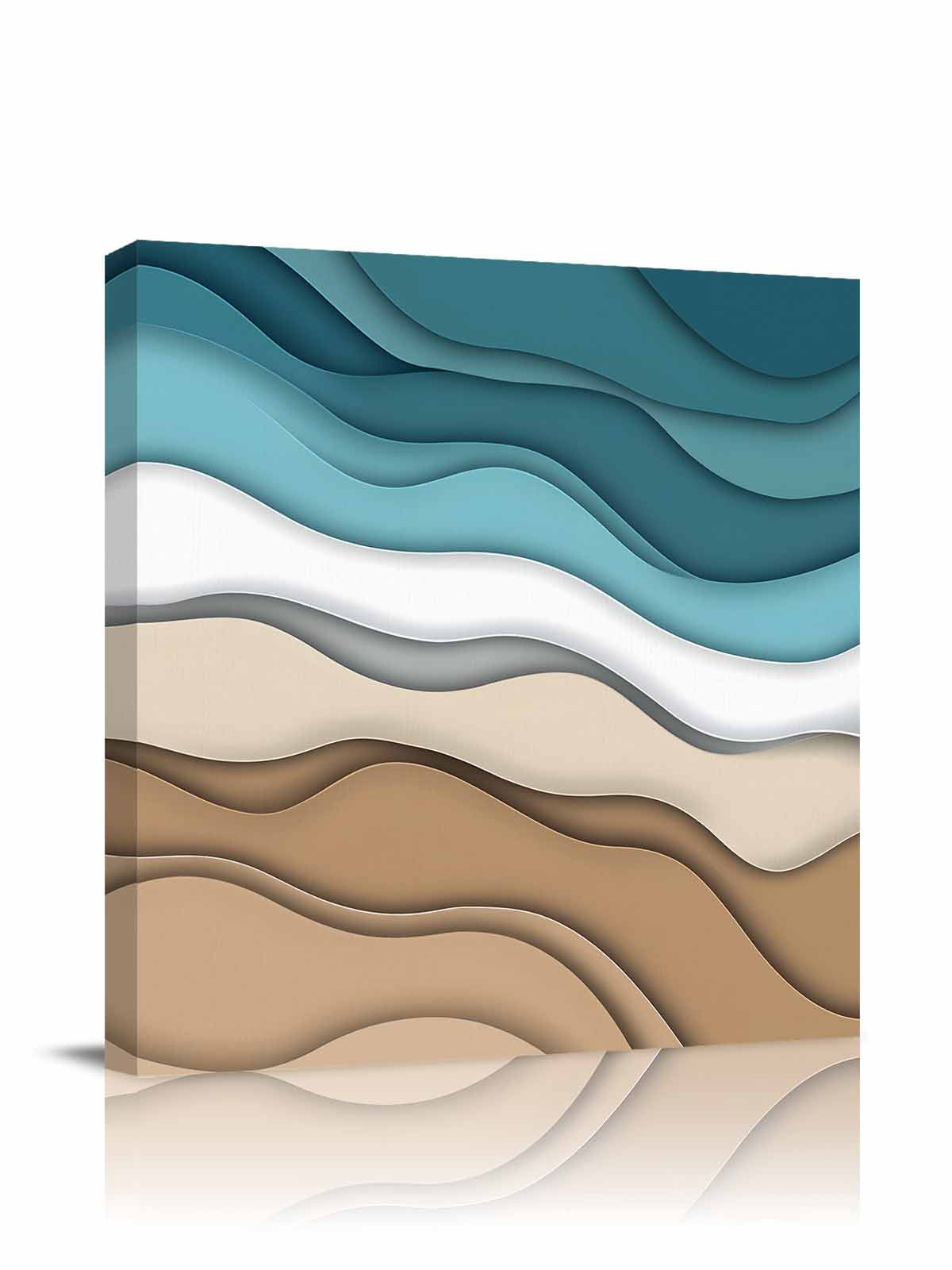 Turquoise Brown Ombre Canvas Wall Art, Turquoise Gradient Abstract Wave Geometric Framed Wall Decor Modern Artwork Prints Painting for Living Room, Bedroom, Kitchen & Cafe Decor 28x28 Inch