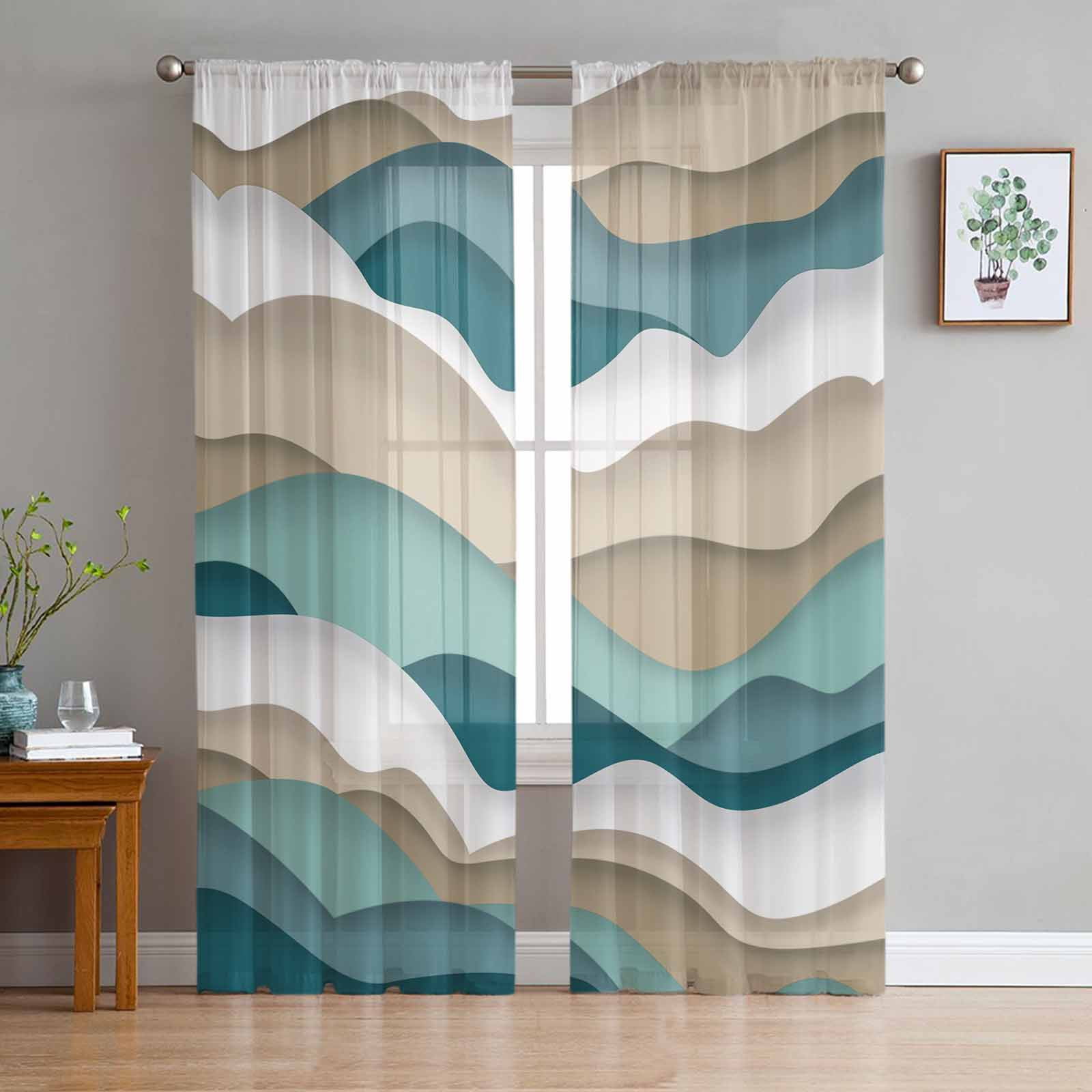 Turquoise Brown Ombre Semi Sheer Curtains 96 Inch Length 2 Panels Set ...