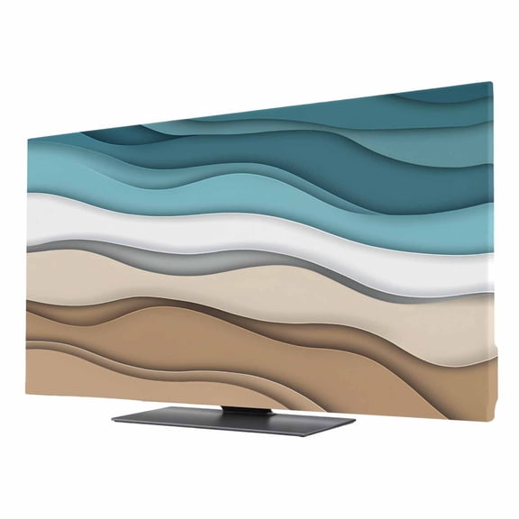 Turquoise Brown Ombre TV Dust Cover 24 Inch, Turquoise Gradient Abstract Wave Geometric Computer Monitor Cover Dustproof Stretchable Indoor TV Screen Protector for LED LCD Universal Monitors