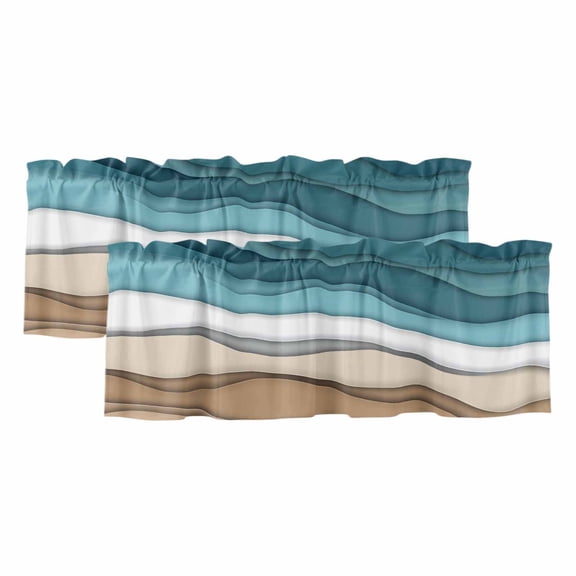 Turquoise Brown Ombre Valances for Windows 2 Panels Turquoise Gradient Abstract Wave Geometric Rod Pocket Kitchen Curtain Valance Small Window Treatment for Living Room Bathroom Bedroom 42x18 Inch