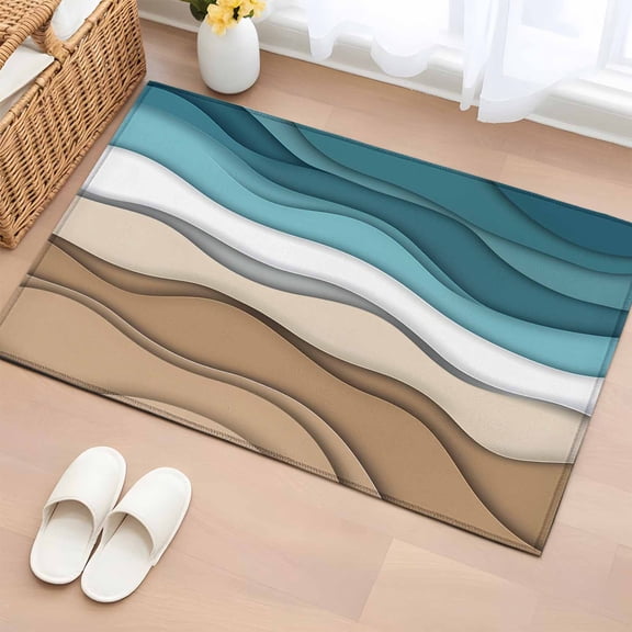Turquoise Brown Ombre Washable Small Entryway Area Rugs 2'x3', Turquoise Gradient Low Pile Throw Rug Non-Slip Sturdy Edge Binding Carpet for Front Door Floor Room Entry