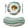 thumbnail image 1 of Turquoise Brown Round 13 Inch Placemats Set of 8, Watercolor Modern Abstract Striped HeatResistant Non Slip Place Mats for Dining Table, Wipeable Braided Kitchen Table Mats for Housewarming, 1 of 9