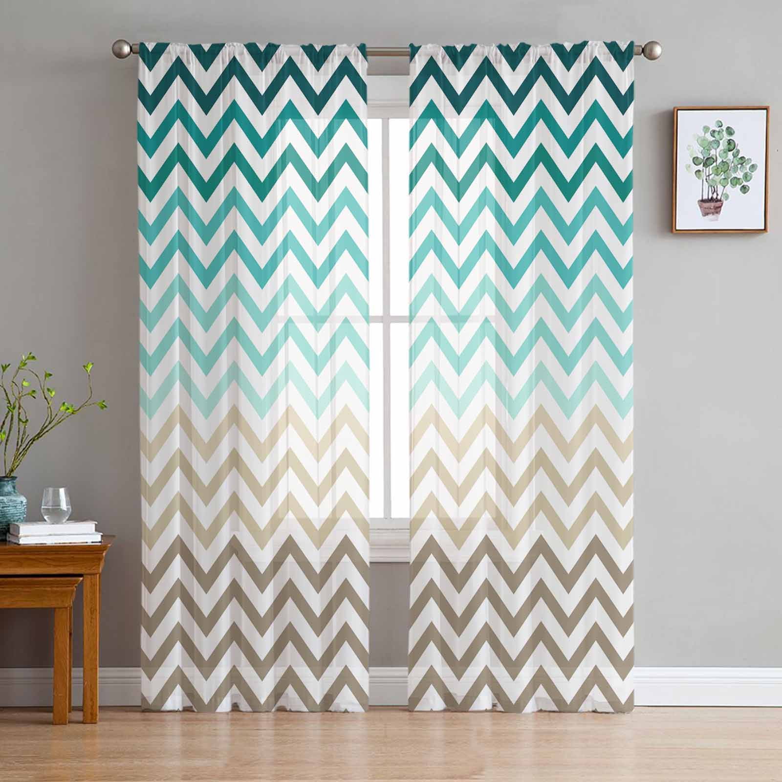 Turquoise Brown Sheer Curtains 72 Inches Long 2 Panels Set, Window ...