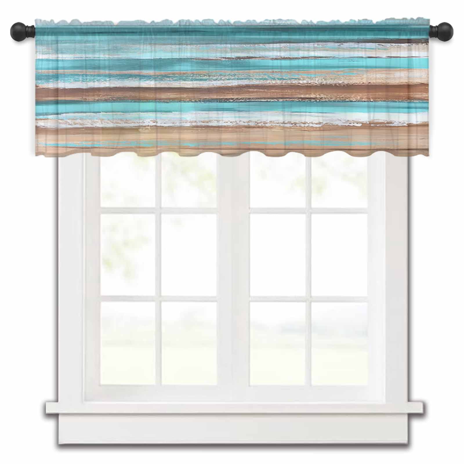Turquoise Brown Sheer Valance Curtains for Kitchen/Living Room/Bathroom ...