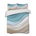 thumbnail image 1 of Turquoise Brown Summer Quilt Set Full Size,Soft Microfiber Quilted Bedding Set with 2 Pillow Shams,Teal White Geometric Gradient Stripes Lightweight All Season Bedspread Coverlet for Bedroom 78"x90", 1 of 6