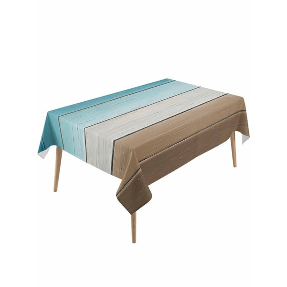 Turquoise Brown Table Cloth, Waterproof Tablecloth for Rectangle Tables, Farmhouse Retro Wooden Grain Striped Reusable Washable Fabric Table Cover for Restaurant Kitchen Dining Tables 60"x120"