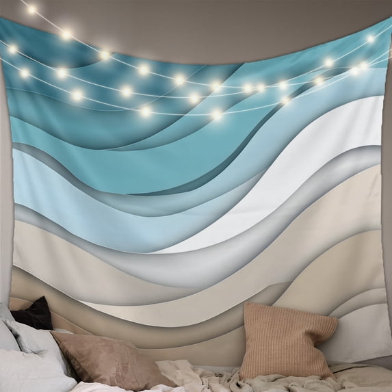 Turquoise Brown Tapestry for Bedroom Wall Hanging Tapestry, Teal White Geometric Gradient Stripes Ceiling Backdrop Tapestries Poster Blanket Wall Decor for Teens Room Living Room Dorm 51" x 59"
