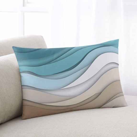 Turquoise Brown Throw Pillow Covers, Teal White Geometric Gradient Stripes Soft Breathable Pillow Cases with Invisible Zipper for Sleeping, Body Pillowcases for Couch Bed Sofa Chair 24x36 Inches