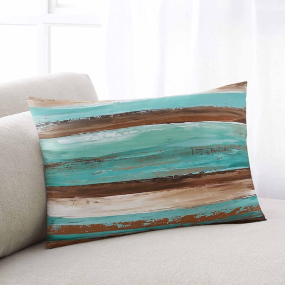 Turquoise Brown Throw Pillow Covers, Watercolor Modern Abstract Striped Soft Breathable Pillow Cases with Invisible Zipper for Sleeping, Standard Pillowcases for Couch Bed Sofa Chair 20x26 Inches