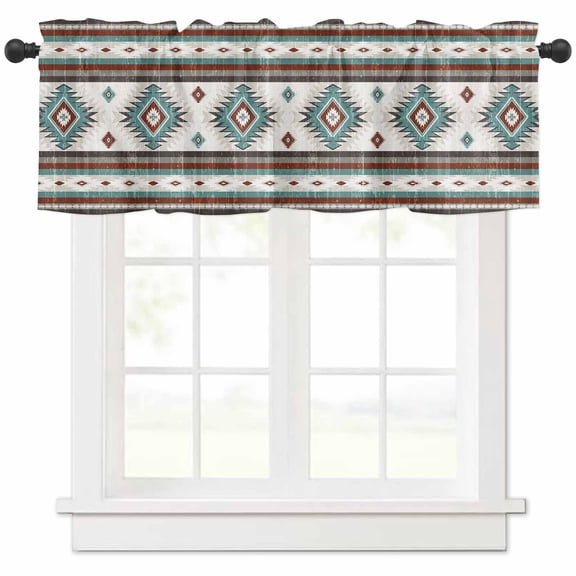 Turquoise Brown Valances for Windows Farmhouse Kitchen Curtains Valances Rod Pocket Valance Curtains for Kitchen Windows Southwestern Stripe Western Rustic Aztec Window Valances for Bathroom 60"x18"