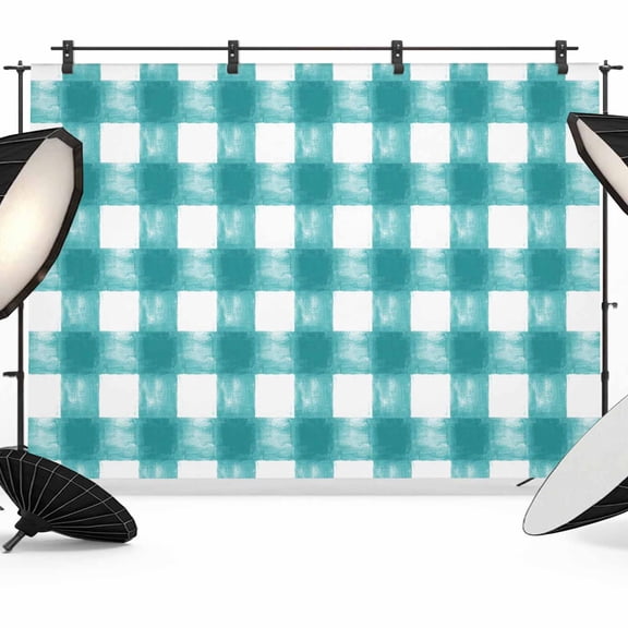 Turquoise Buffalo Check Backdrop for Photography,Fabric Photo Background Backdrop,Farmhouse Modern Teal Plaid Photo Booth Background for Portrait Photoshoot Video Wedding Studio Decor Banner 8x6ft