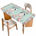 thumbnail image 1 of Turquoise Bunny Easter Table Cloths for 3 Foot Rectangle Tables, Eggs Spring Floral Rabbits Wooden Patio Waterproof Elastic Fitted Tablecloths, Washable Rectangular Table Cover for Camping, 1 of 8