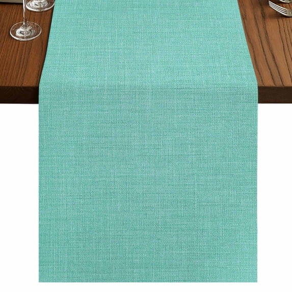 Turquoise Burlap Texture 48 Inch Table Runner, Farmhouse Vintage Aqua Farmhouse Dresser Scarf Cotton & Linen Tablerunner for Dining/Kitchen Island/Holiday Party Décor 13" x 48"