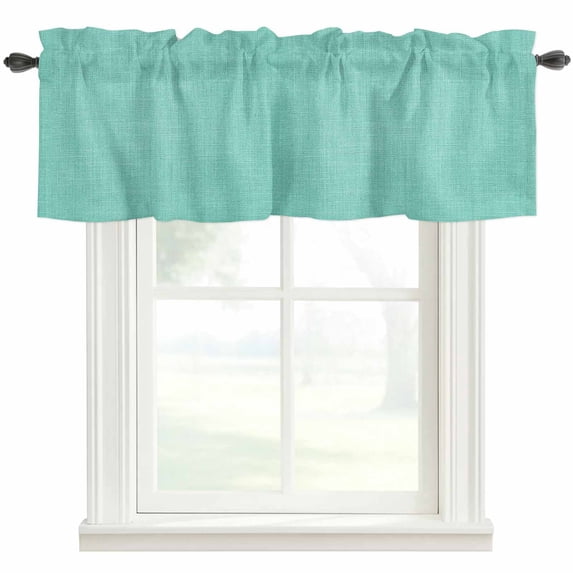 Turquoise Burlap Texture Farmhouse Short Window Curtain Valances, Farmhouse Vintage Aqua Rod Pocket Kitchen Valances for Living Room Bedroom Bathroom Cafe 54" x 18"