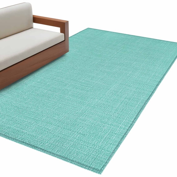 Turquoise Burlap Texture Large Area Rugs for Bedroom Living Room, Soft Non Slip Carpet Bedside Rug, Farmhouse Vintage Aqua Rectangular Floor Cover Kitchen Accent Rug 4'x6' for Dining Room/Office