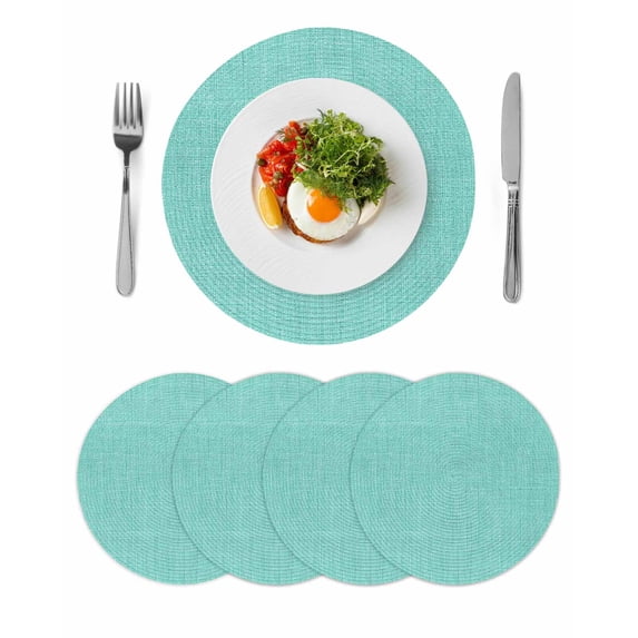 Turquoise Burlap Texture Round Placemats Set of 4 for Dinning Tables,Heat-proof Braided Table Mats 13 Inch,Farmhouse Vintage Aqua Washable Place Mat for Kitchen Restaurant Party Decor Table Setting