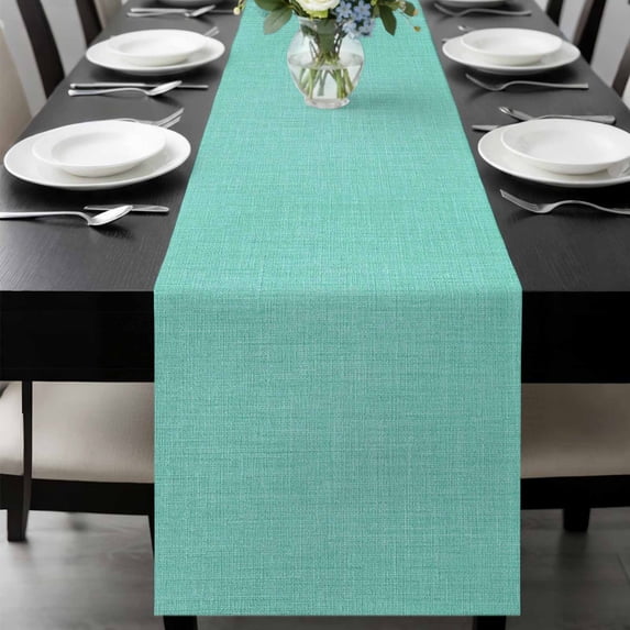 Turquoise Burlap Texture Table Runner 70 Inches Long, Farmhouse Vintage Aqua Kitchen Coffee Dining Table Decoration for Home Party Birthday Wedding Home Decor 13x70 Inches